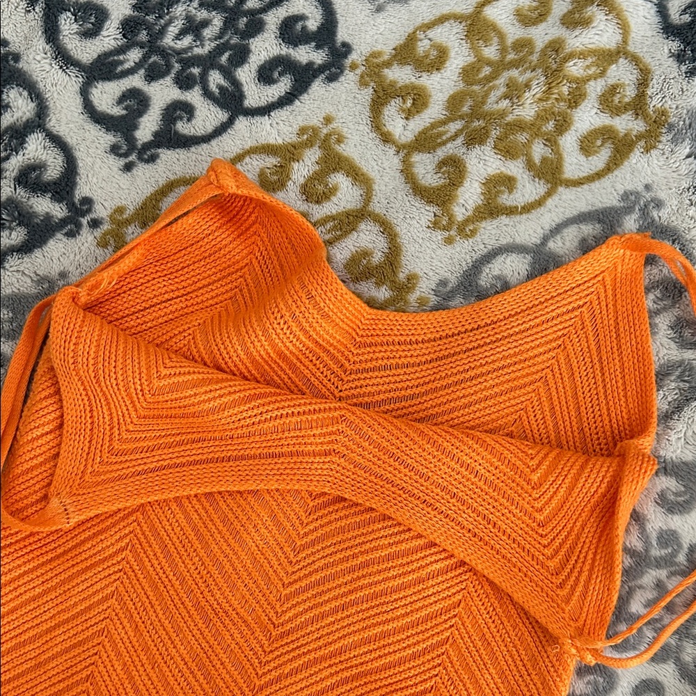 Handmade Y2K Orange Chevron Knit Tank Top Handkerchief Hem Spaghetti Strap XS S - Picture 8 of 8